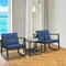 3 Pieces Wicker Rocking Bistro Set with Glass Coffee Table and Storage Shelf